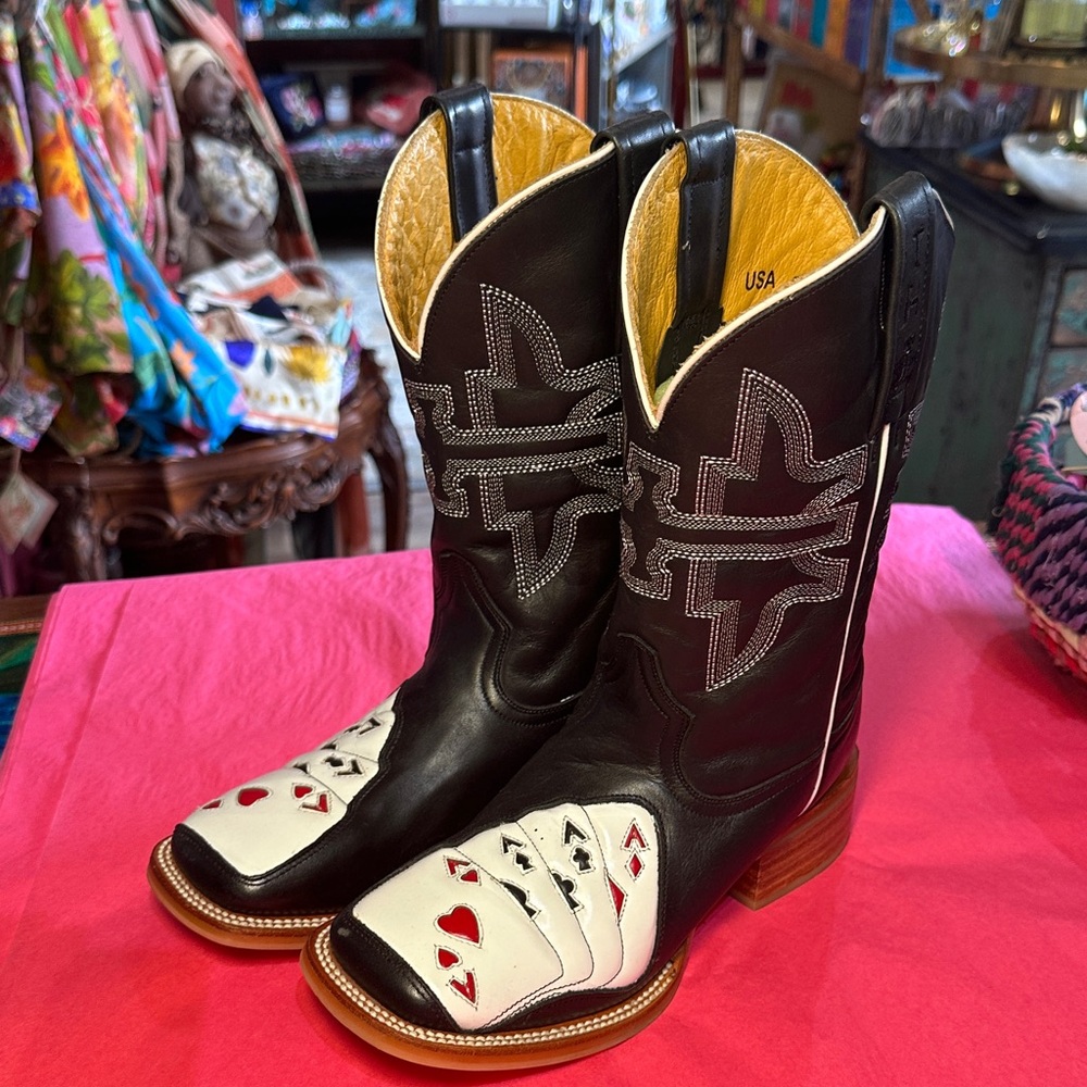 Tin Haul Black and White Playing Card Cowboy Boots Mens 7